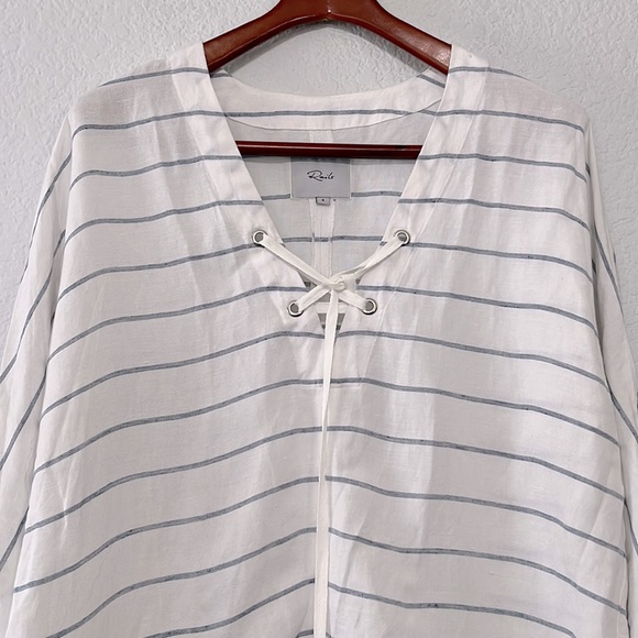Rails Lily Positano Stripe Linen Lace Up Top - Picture 4 of 16
